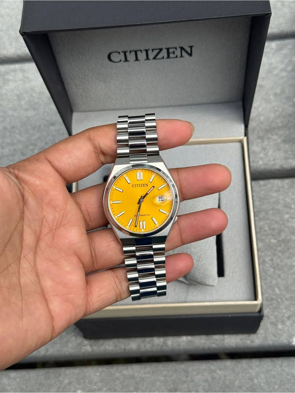 Citizen Stainless Steel Watch with Vibrant Yellow Men's Tsuyosa Japan Automatic